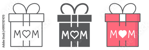 Gift for mom line icon, present and holiday, mom gift box sign, vector graphics, a linear pattern on a white background.