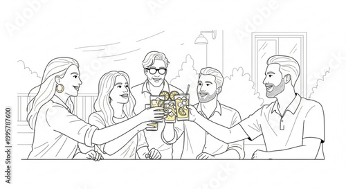 Group of diverse friends clinking glasses of drinks and toasting outdoors with celebration clinking cocktail enjoyment festivity gathering laughter lifestyle outdoors restaurant together