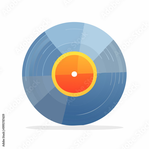 Stylized Vinyl Record with Blue Grooves and Orange Center