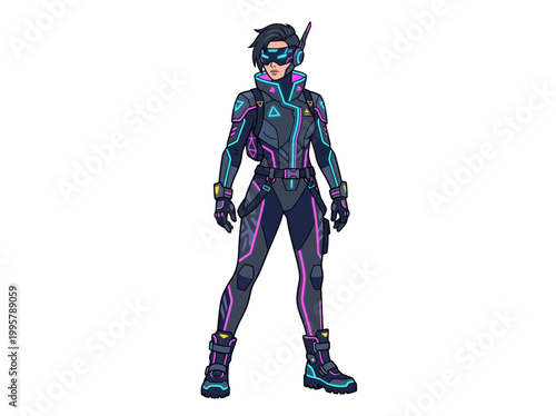 Futuristic cyberpunk female soldier in tactical armor suit.