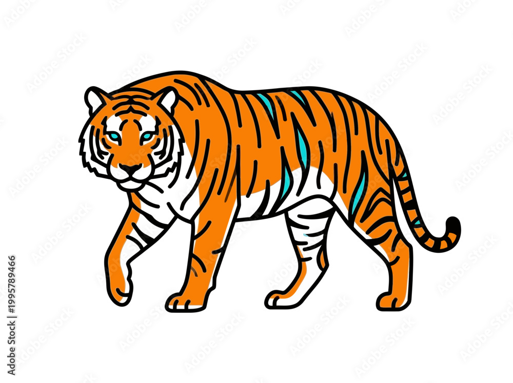 Obraz premium Illustration of a majestic orange tiger walking isolated on white.