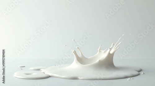 Photo of milk splashing, liquid jet, rippled surface, fresh product.
