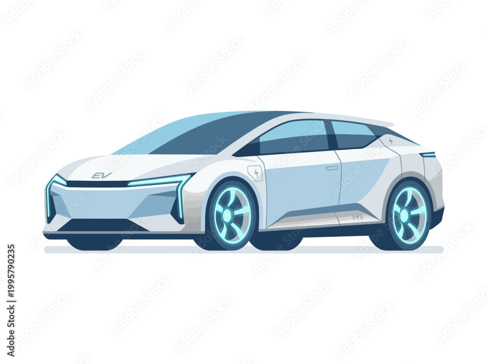Fototapeta premium Modern futuristic white electric car vehicle isolated on white background.