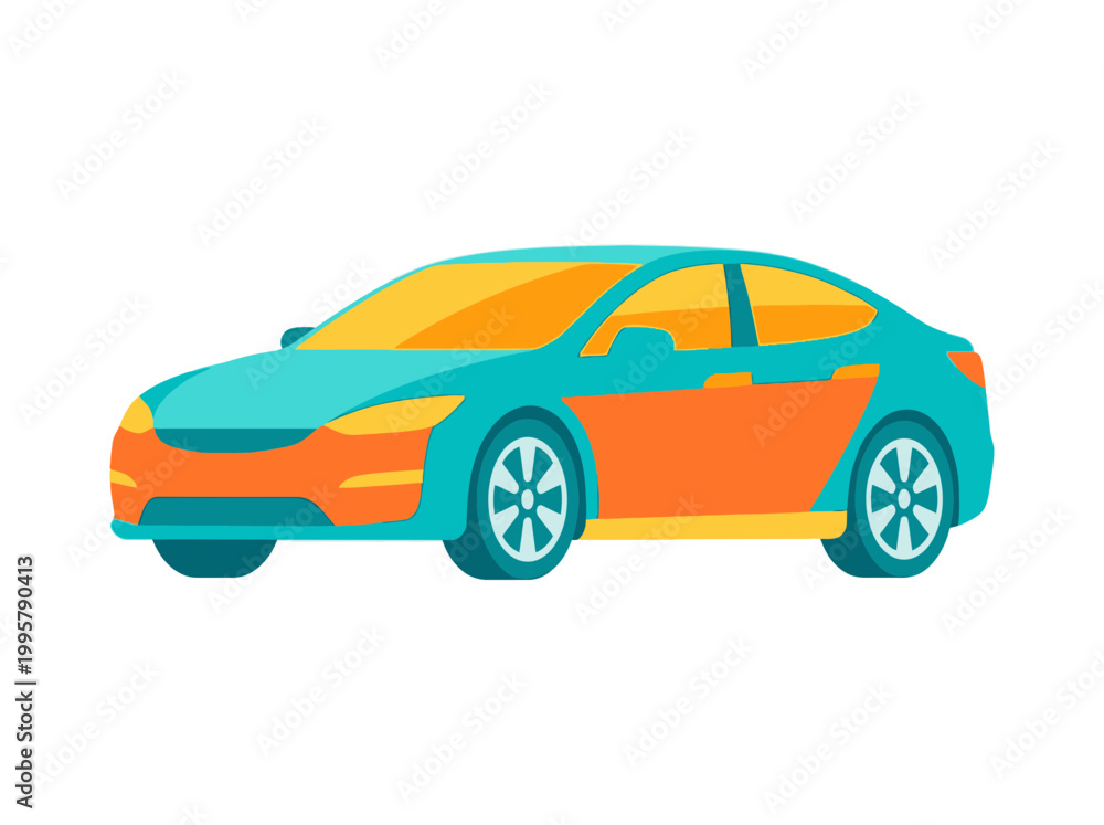 Fototapeta premium Modern sedan car flat vector illustration.