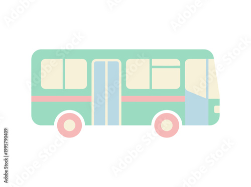 Cute cartoon bus illustration in soft pastel colors.