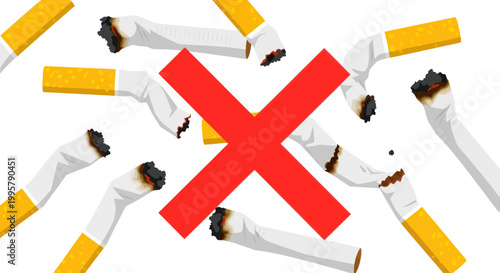 No Smoking Sign with Broken Cigarettes - Quit Smoking Concept