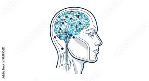 Artificial Intelligence Brain Network - Human Head Silhouette