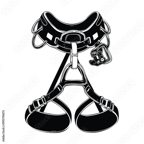 Climbing harness silhouette isolated on white background for extreme sports.