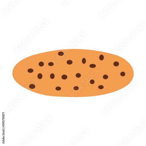 A round chocolate chip cookie, flat vector illustration