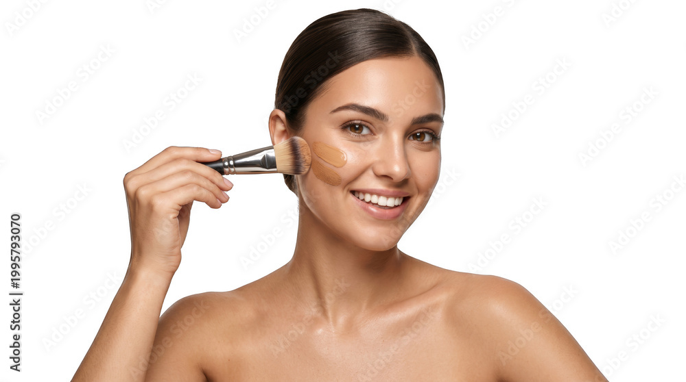 Fototapeta premium Beautiful Woman Putting on Eye Shadow Makeup Cosmetic Concept
