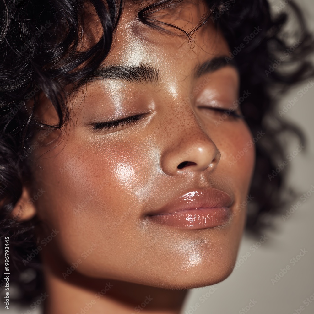 Fototapeta premium Close-Up Portrait of a Woman with Natural Beauty and Glowing Skin