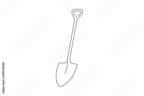Outline of a shovel on white background symbolizing gardening and construction tools