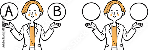 AとBの選択肢　キャリアウーマン2　上半身　ベクター（オレンジ）
