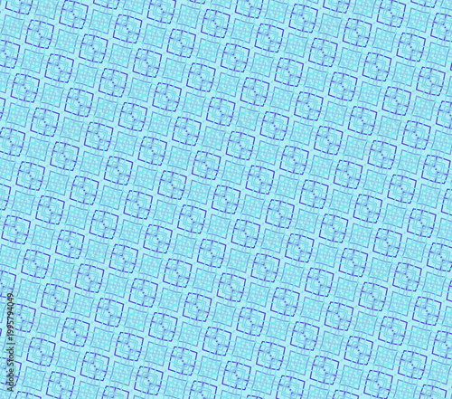 Sky cyber shores fabric textile pattern in electric indigo, sky azure, soft cyan, neon aqua