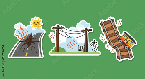 Earthquake Damage - Road, Power Lines, and Railway Destruction Illustration.