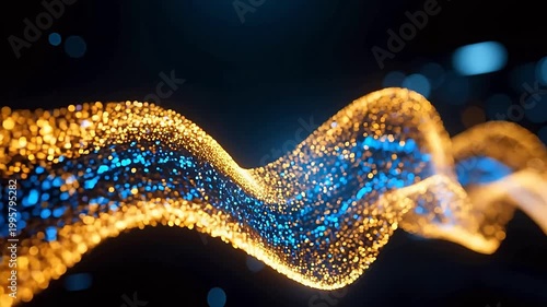 Flowing golden and blue light waves