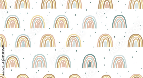 Colorful rainbow pattern with multiple small arches and dots on white