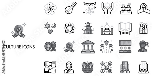 Culture simple concept 24 Grew color icons set .Vector illustration.