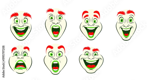 Tableau sur toile Cartoon Face Expressions Set: Joy, Surprise, Fear, Laughter
