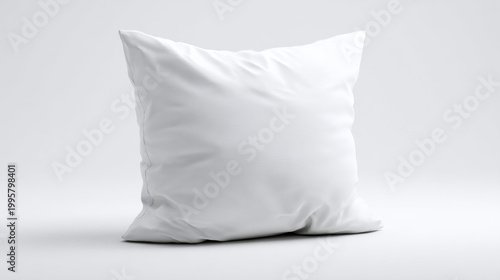 Minimalist 3D rendering of a plain, soft pillow isolated on a white background.
