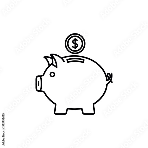 Piggy Bank Outline Icon – Minimal Black and White Savings Vector