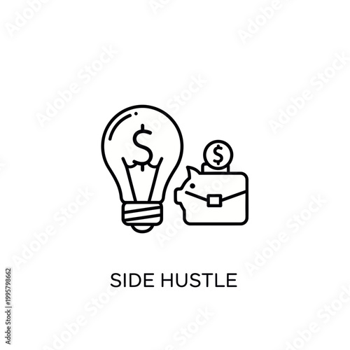 side hustle outline icon, black and white single line vector, clean stroke extra income symbol, isolated flat design