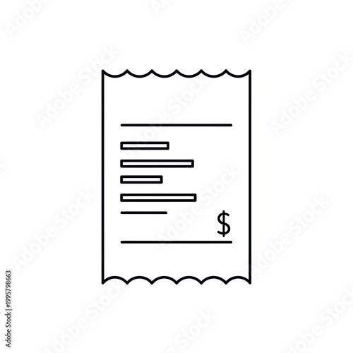 Receipt Outline Icon – Minimal Black and White Commerce Vector