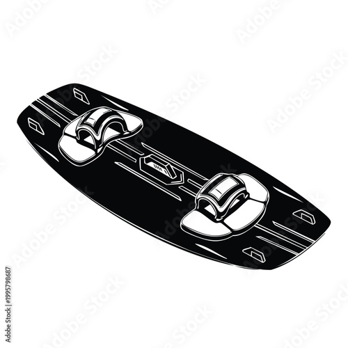 Silhouette kiteboarding board with foot straps black vector.