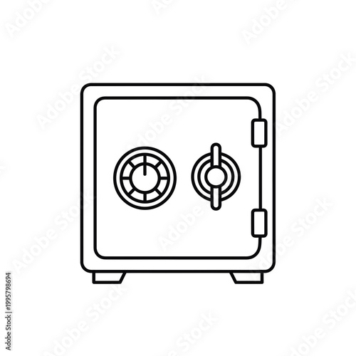 safe vault outline icon, black and white single line vector, clean stroke secure money symbol, isolated flat design