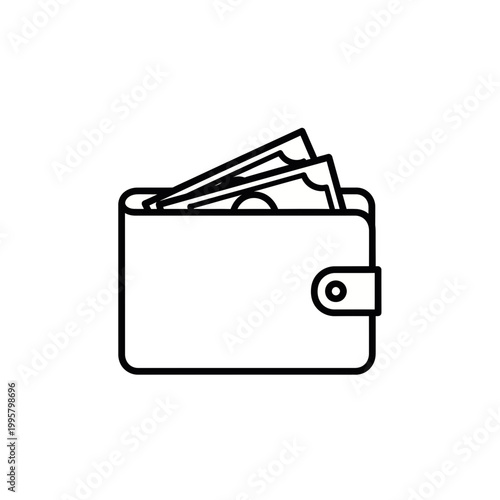 Wallet Cash Outline Icon – Minimal Black and White Finance Vector