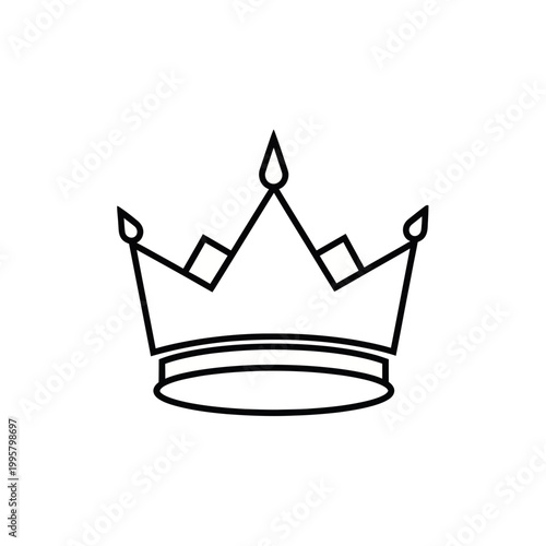 crown wealth outline icon, black and white single line vector, clean stroke premium success symbol, isolated flat design