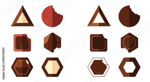 Assorted Chocolate Shapes: Whole and Bitten, Flat Design, Sweet Treats
