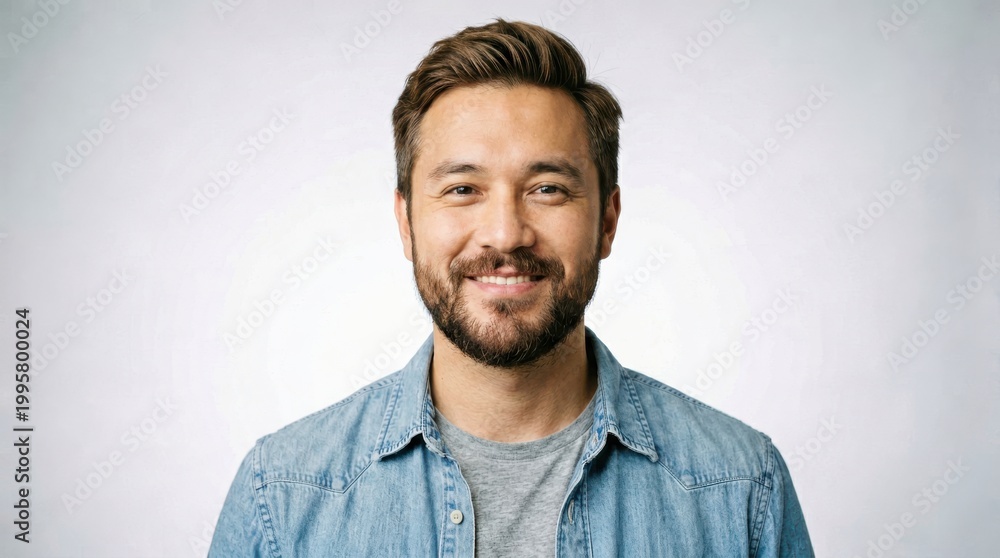 Obraz premium Smiling Man with Beard Wearing Denim Shirt