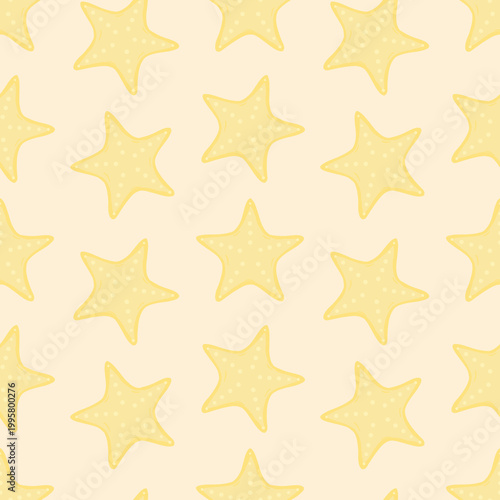 Seamless pattern with starfish on a pastel background, hand drawn. Perfect for textiles, children's clothing and other fun projects.