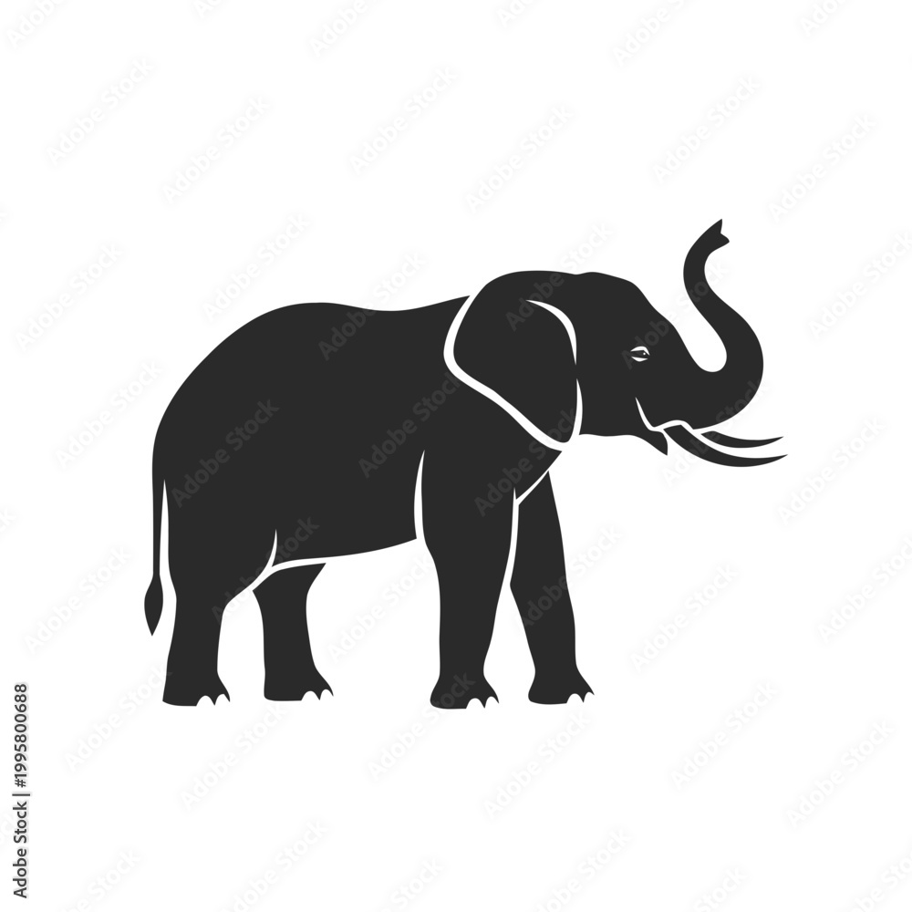 Obraz premium Black Elephant Silhouette Side View.