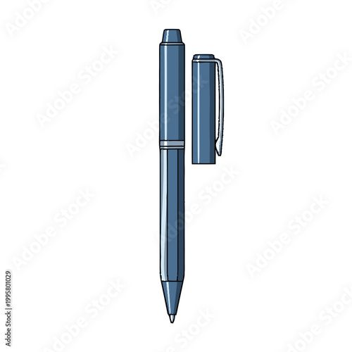 Blue metallic ballpoint pen.