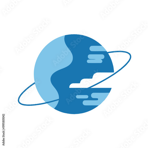 Blue planet with ring and clouds.