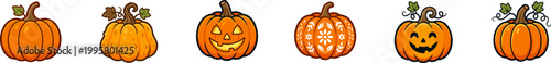 Set of various vector pumpkin icons for Halloween.