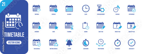 Timetable Schedule Icon Set – Calendar Time Management and Planning Symbols Collection