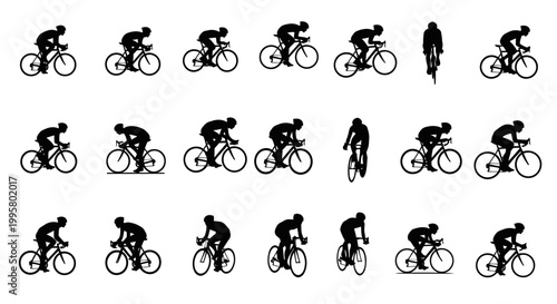 Cyclist Silhouette Collection: Diverse Poses and Movements