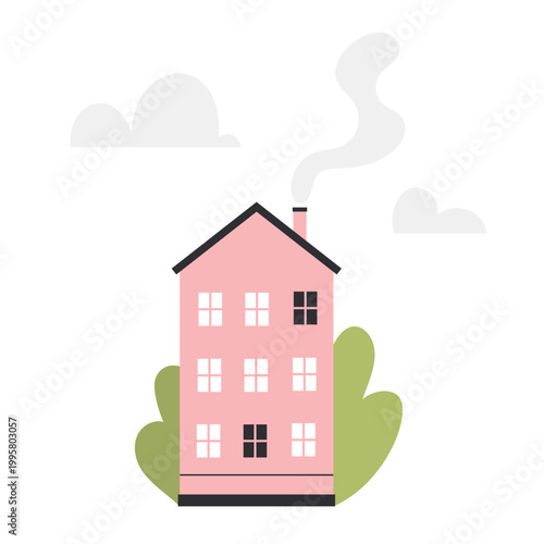 Wooden tiny house. Countryside cozy house, residential building cartoon vector illustration