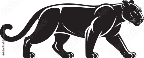 Black panther walking elegantly, powerful predator symbol of strength and grace, stylish animal silhouette illustration.