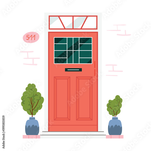 Retro vintage red door for home apartment isolated vector illustration