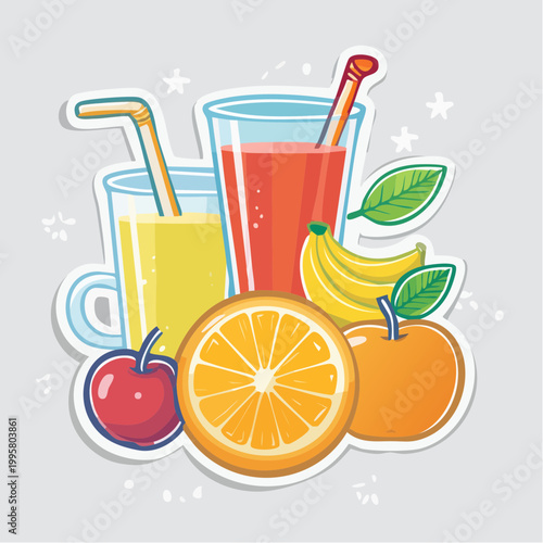 Assortment of Fresh Fruit Juices and Fruits
