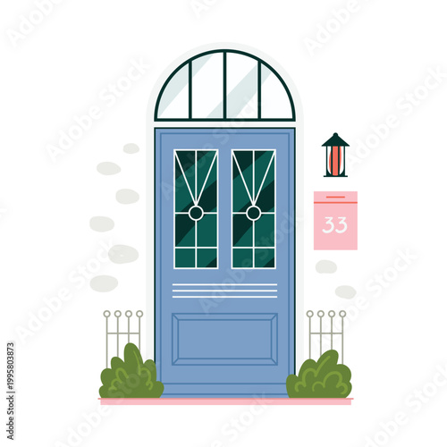 Retro vintage blue door for home apartment isolated vector illustration