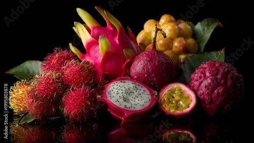 Rich Tropical Fruit Arrangement with Dragon Fruit