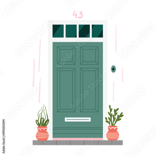 Retro vintage green door for home apartment isolated vector illustration