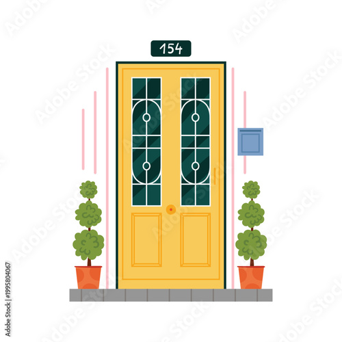 Retro vintage yellow door for home apartment isolated vector illustration