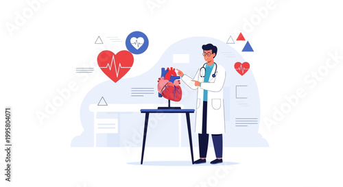 Doctor Explaining Heart Anatomy Model, Cardiology Concept, Medical Education