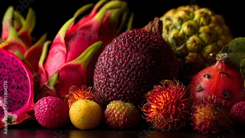 Vibrant Dragon Fruit and Tropical Fruit Composition